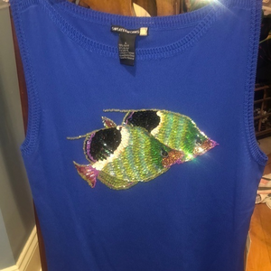 Sweater works size large new with tags‎ royal blue tank with sequined fish